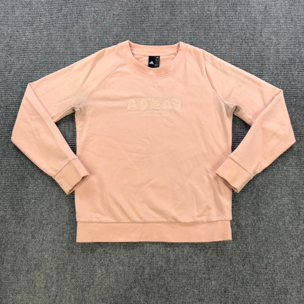 Adidas Crewneck Pullover Sweatshirt Pink Peach Embroidered Logo Women Large